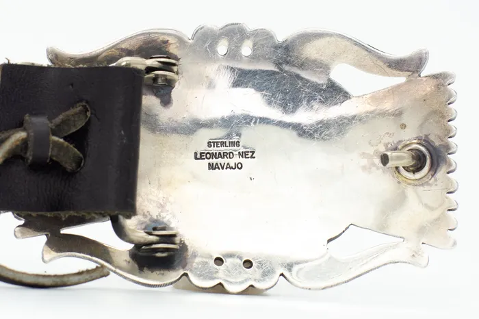 Leonard Nez Navajo Handmade Sterling Silver Mediterranean Coral Concho Belt Crown Jewels Coin Rings