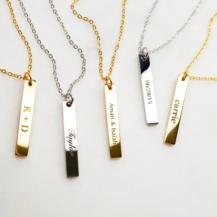 Luca Engraved Vertical Name Bar Necklace with Personalized Pendant Grayling Necklaces
