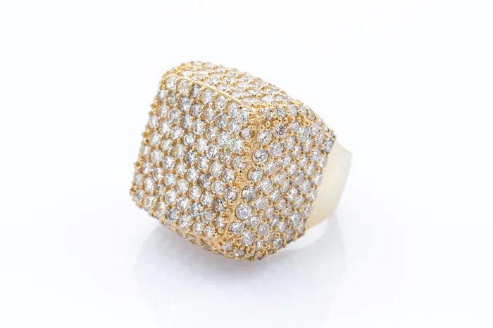 Mens SquareCushion Pave Diamond Ring Crown Jewels Coin Rings