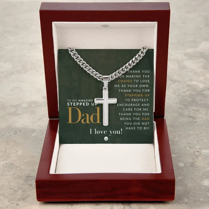 Necklaces ShineOn Fulfillment Gift For Your Step Dad Mens Chain with Engravable Cross Necklace Christian Jewelry For Dad For Fathers Day Christmas or His Birthday