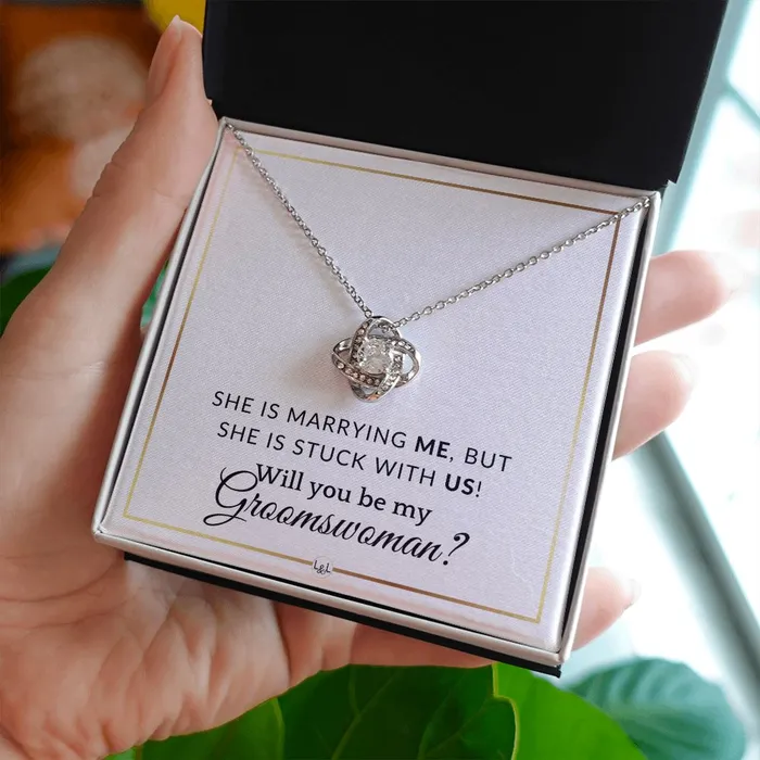 Necklaces ShineOn Fulfillment Groomswoman Proposal Wedding Party Necklace Gift From Groom Will you be my Groomswoman Elegant White and Gold Wedding Theme
