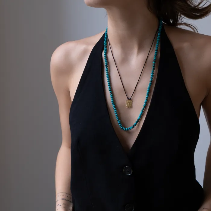Necklaces Vivien Frank Designs 14k Gold Long Turquoise necklace