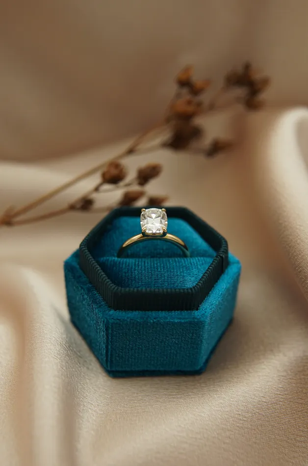 Rings Ali Express 9K Elongated Antique Cushion Cut Moissanite Ring