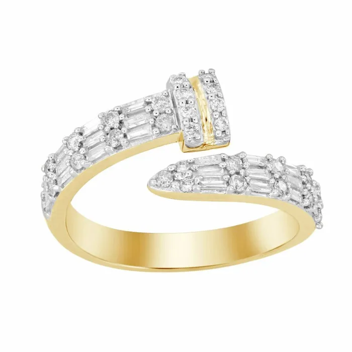 Rings AV LADIES RING 040CT BAGUETTEROUND DIAMOND 10K YELLOW GOLD