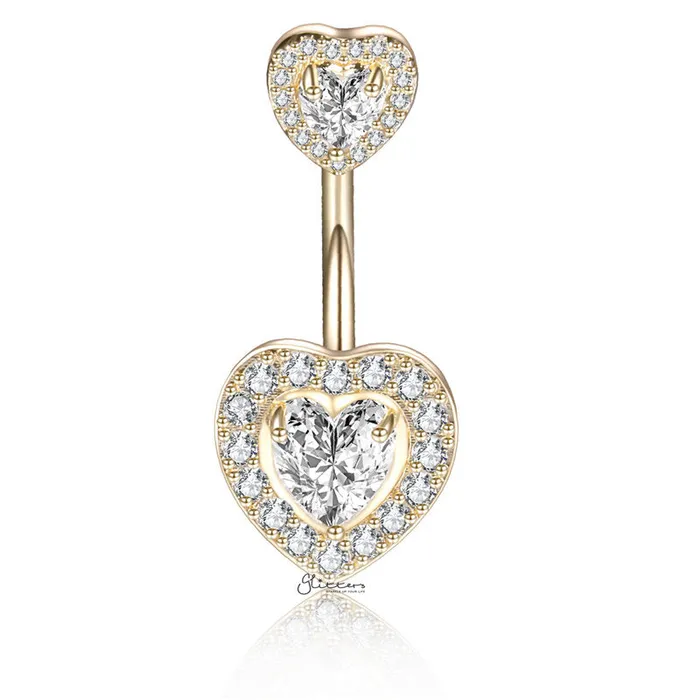 Rings Glitters Heart CZ Belly Button Navel Ring Gold