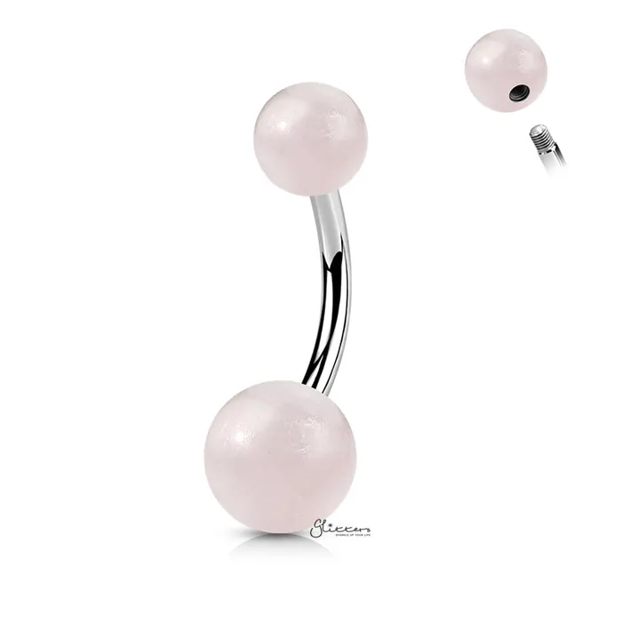 Rings Glitters Rose Quartz Stone Balls Belly Button Ring
