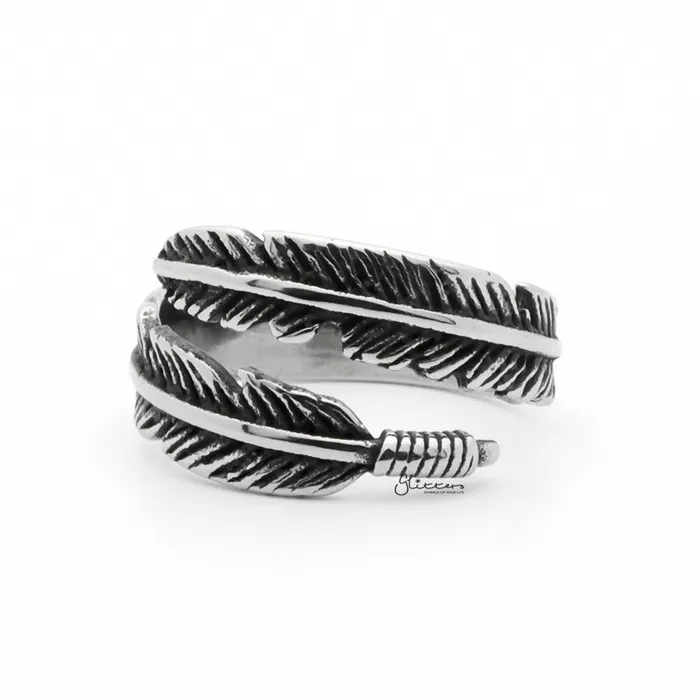 Rings Glitters Stainless Steel Feather Ring Silver