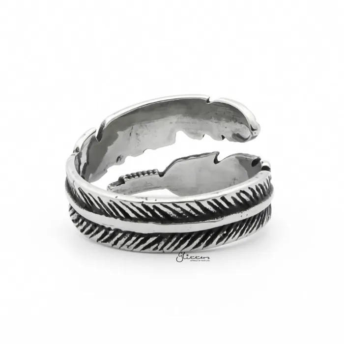Rings Glitters Stainless Steel Feather Ring Silver