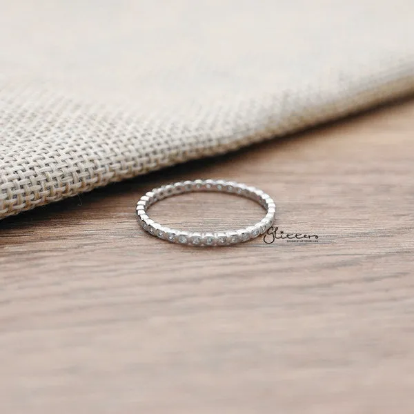 Rings Glitters Sterling Silver Engagement Band Ring with Clear CZ