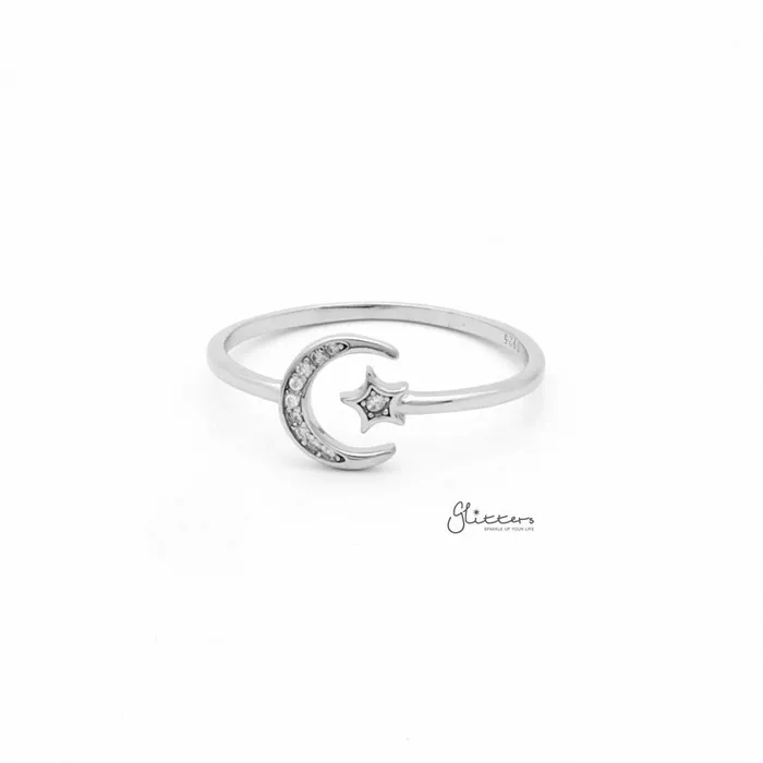 Rings Sterling Silver Moon Star Ring Glitters