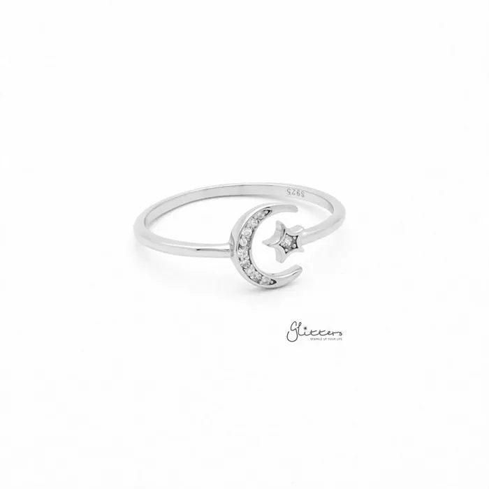 Rings Sterling Silver Moon Star Ring Glitters