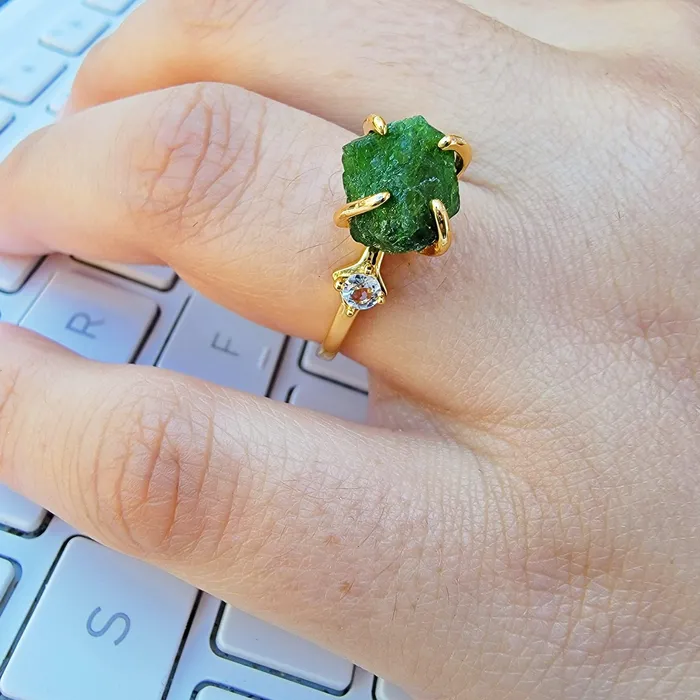 Rings Uniquelan Jewelry Raw Green Tourmaline Ring