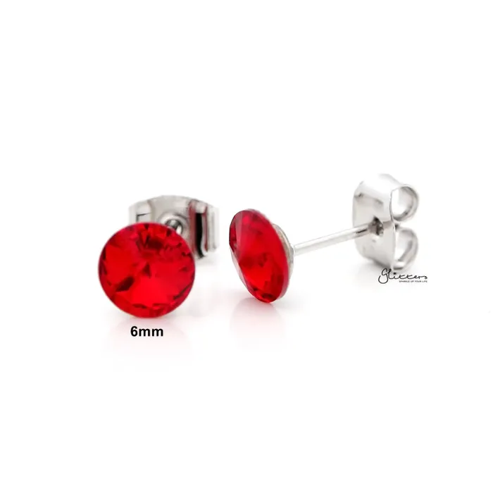 Round Crystal Stud Earrings Red Glitters Earrings