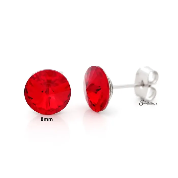 Round Crystal Stud Earrings Red Glitters Earrings