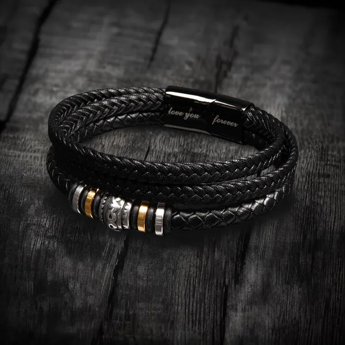 ShineOn Fulfillment Dad Gift From Son A Place In Your Heart Mens Braided Leather Bracelet Great As A Christmas Gift or A Birthday Present For Him Bracelets