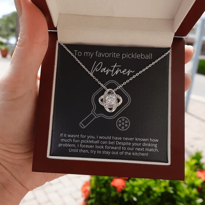 ShineOn Fulfillment Necklaces To My Favorite Pickleball Partner Stay Out of the Kitchen Knot Pendant Necklace The Perfect Pickleball Gift