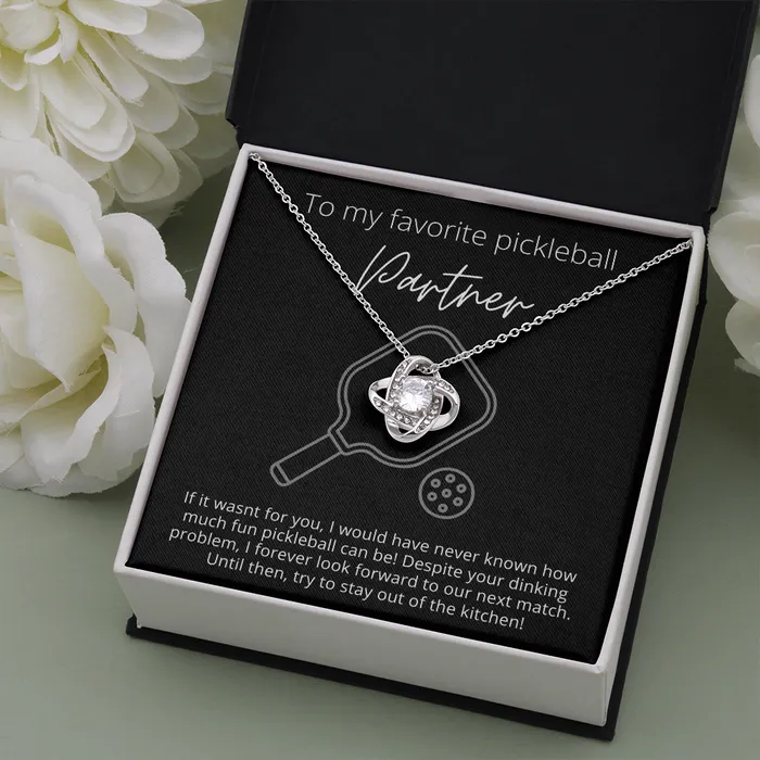 ShineOn Fulfillment Necklaces To My Favorite Pickleball Partner Stay Out of the Kitchen Knot Pendant Necklace The Perfect Pickleball Gift