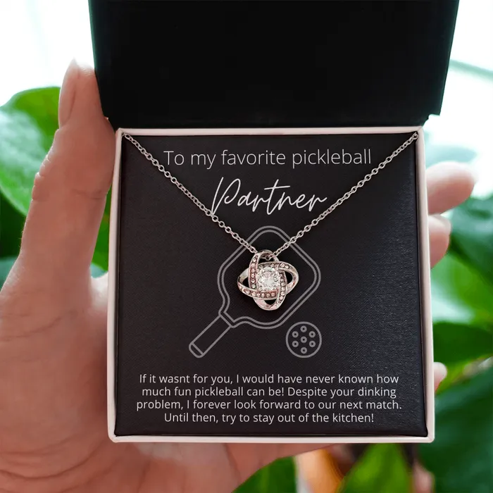 ShineOn Fulfillment Necklaces To My Favorite Pickleball Partner Stay Out of the Kitchen Knot Pendant Necklace The Perfect Pickleball Gift