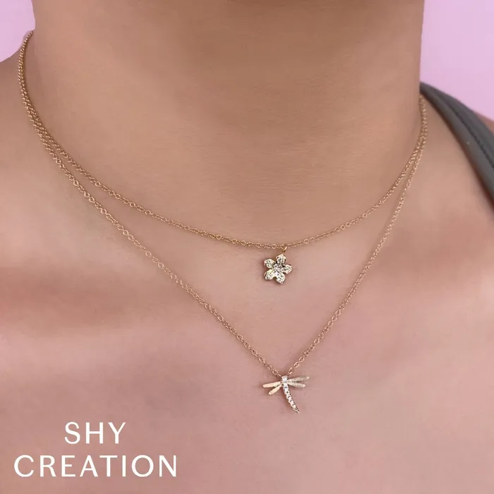 Shy Creation 14K Yellow Gold 003ctw Dragonfly Style Pendant SHY CREATION Necklaces Shy Creation 14K Yellow Gold 003ctw Dragonfly Style Pendant SHY CREATION Necklaces