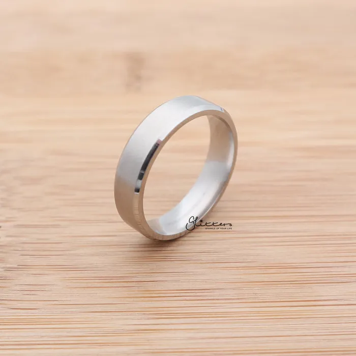 Stainless Steel 6mm Wide Beveled Edge Band Ring Silver Glitters Rings
