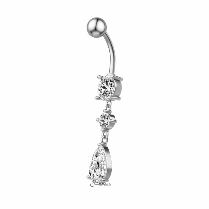 Teardrop CZ Dangle Belly Button Navel Ring Silver Glitters Rings