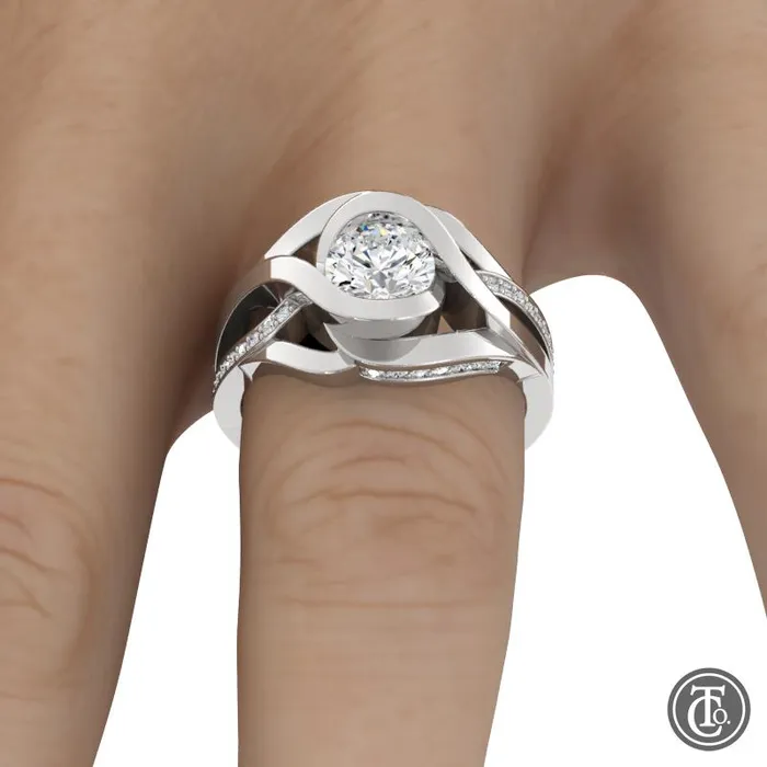 Thollot Co Rings Bypass Style Weave Band SemiMount Engagement Ring with Diamond Accents Thollot Co Rings Bypass Style Weave Band SemiMount Engagement Ring with Diamond Accents