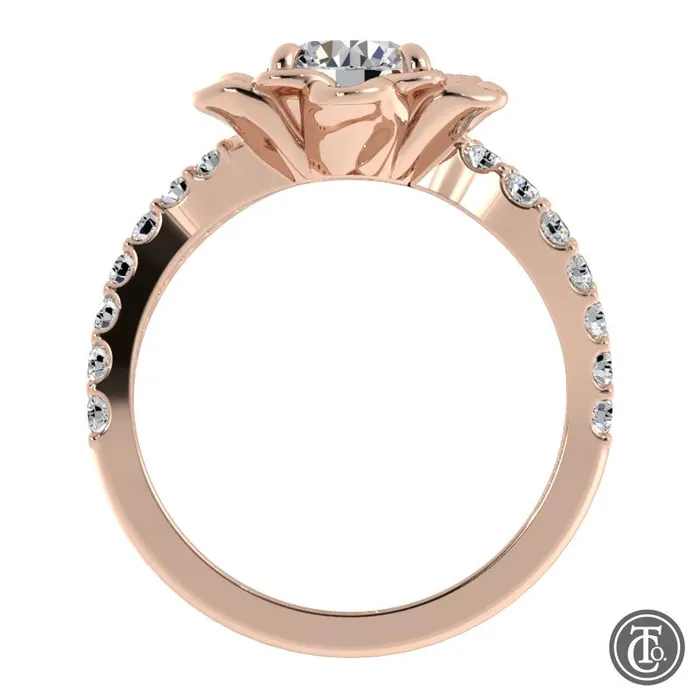 Thollot Co Rings Flower Inspired Solitaire SemiMount Engagement Ring with Diamond Band Thollot Co Rings Flower Inspired Solitaire SemiMount Engagement Ring with Diamond Band