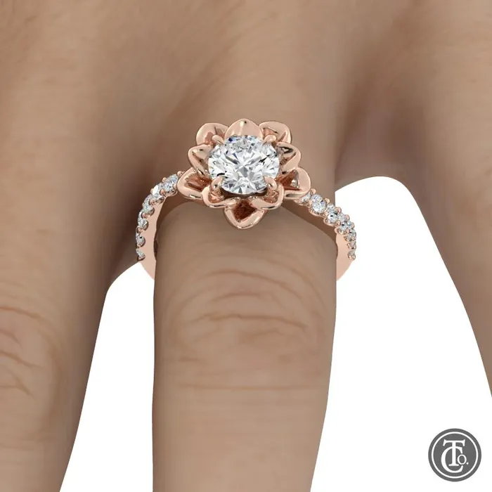 Thollot Co Rings Flower Inspired Solitaire SemiMount Engagement Ring with Diamond Band Thollot Co Rings Flower Inspired Solitaire SemiMount Engagement Ring with Diamond Band