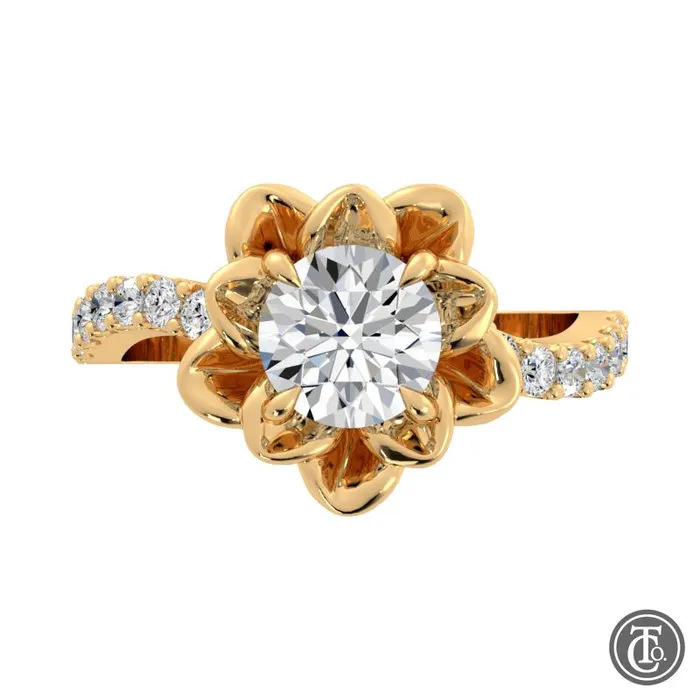 Thollot Co Rings Flower Inspired Solitaire SemiMount Engagement Ring with Diamond Band Thollot Co Rings Flower Inspired Solitaire SemiMount Engagement Ring with Diamond Band