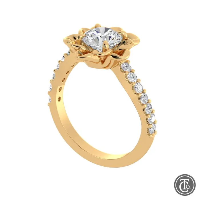 Thollot Co Rings Flower Inspired Solitaire SemiMount Engagement Ring with Diamond Band Thollot Co Rings Flower Inspired Solitaire SemiMount Engagement Ring with Diamond Band