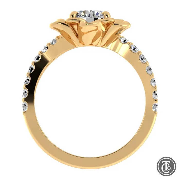 Thollot Co Rings Flower Inspired Solitaire SemiMount Engagement Ring with Diamond Band Thollot Co Rings Flower Inspired Solitaire SemiMount Engagement Ring with Diamond Band
