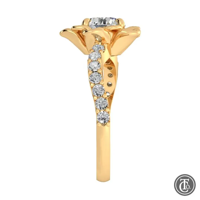 Thollot Co Rings Flower Inspired Solitaire SemiMount Engagement Ring with Diamond Band Thollot Co Rings Flower Inspired Solitaire SemiMount Engagement Ring with Diamond Band