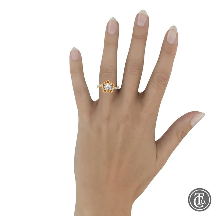 Thollot Co Rings Flower Inspired Solitaire SemiMount Engagement Ring with Diamond Band Thollot Co Rings Flower Inspired Solitaire SemiMount Engagement Ring with Diamond Band