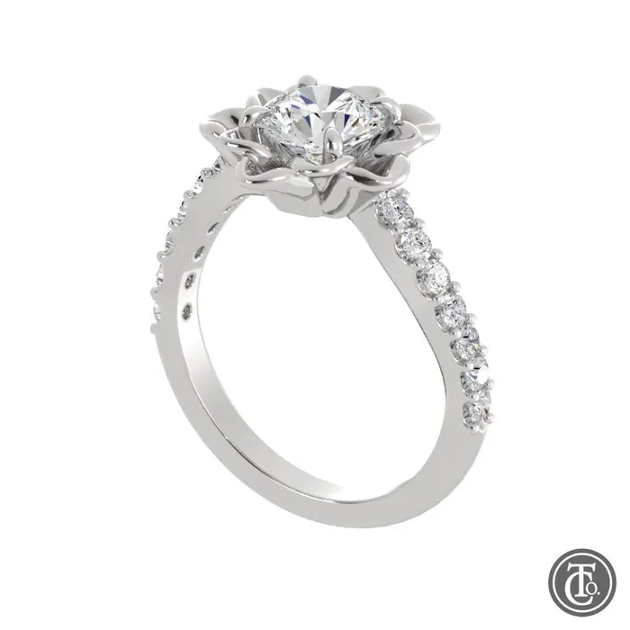 Thollot Co Rings Flower Inspired Solitaire SemiMount Engagement Ring with Diamond Band Thollot Co Rings Flower Inspired Solitaire SemiMount Engagement Ring with Diamond Band