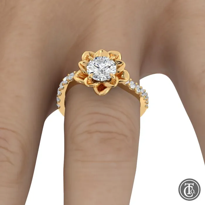 Thollot Co Rings Flower Inspired Solitaire SemiMount Engagement Ring with Diamond Band Thollot Co Rings Flower Inspired Solitaire SemiMount Engagement Ring with Diamond Band