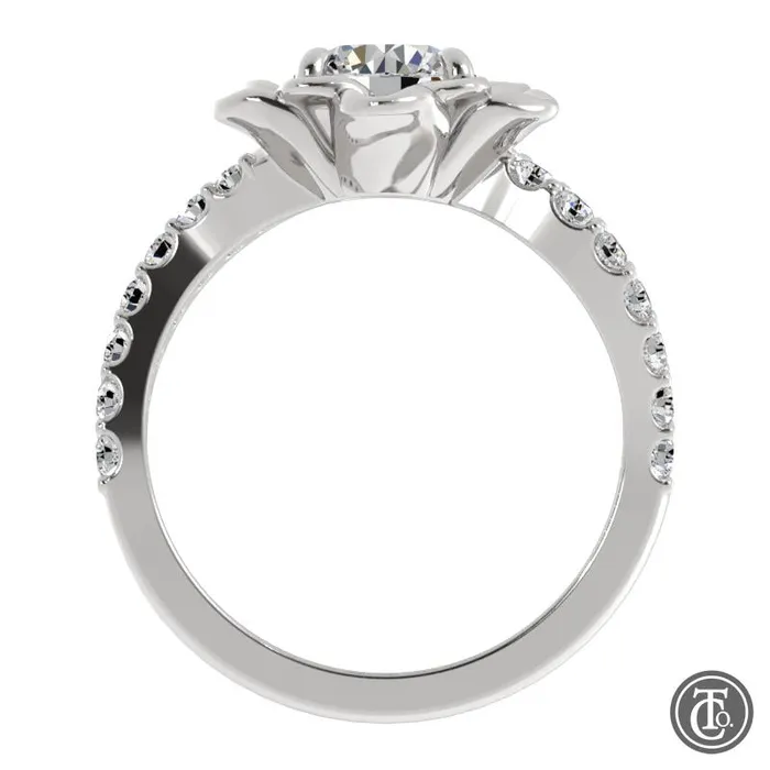 Thollot Co Rings Flower Inspired Solitaire SemiMount Engagement Ring with Diamond Band Thollot Co Rings Flower Inspired Solitaire SemiMount Engagement Ring with Diamond Band
