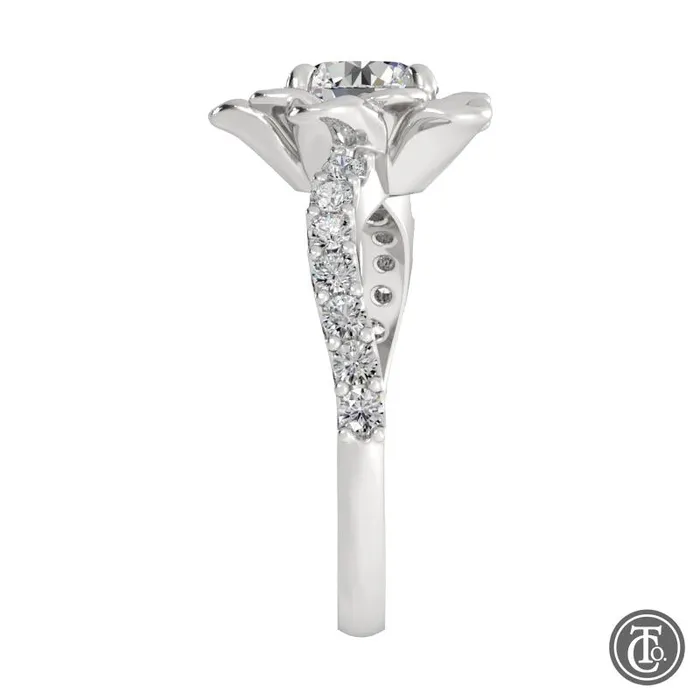 Thollot Co Rings Flower Inspired Solitaire SemiMount Engagement Ring with Diamond Band Thollot Co Rings Flower Inspired Solitaire SemiMount Engagement Ring with Diamond Band