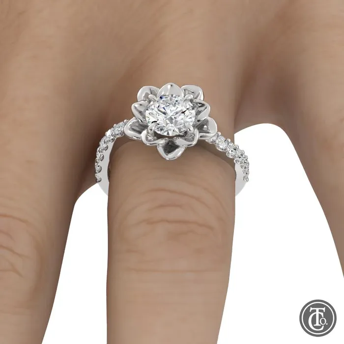 Thollot Co Rings Flower Inspired Solitaire SemiMount Engagement Ring with Diamond Band Thollot Co Rings Flower Inspired Solitaire SemiMount Engagement Ring with Diamond Band