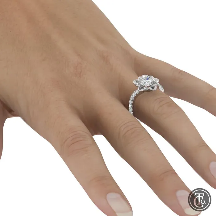 Thollot Co Rings Flower Inspired Solitaire SemiMount Engagement Ring with Diamond Band Thollot Co Rings Flower Inspired Solitaire SemiMount Engagement Ring with Diamond Band