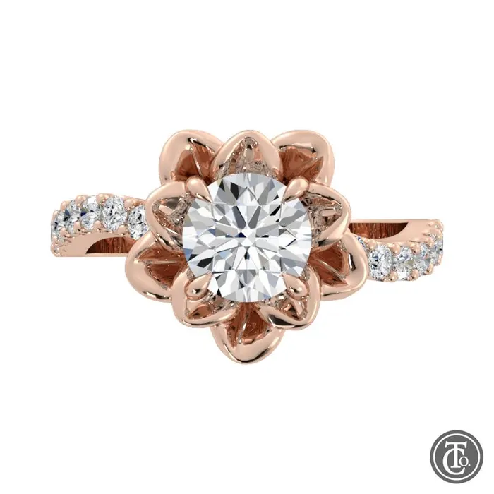 Thollot Co Rings Flower Inspired Solitaire SemiMount Engagement Ring with Diamond Band Thollot Co Rings Flower Inspired Solitaire SemiMount Engagement Ring with Diamond Band