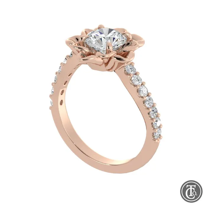 Thollot Co Rings Flower Inspired Solitaire SemiMount Engagement Ring with Diamond Band Thollot Co Rings Flower Inspired Solitaire SemiMount Engagement Ring with Diamond Band