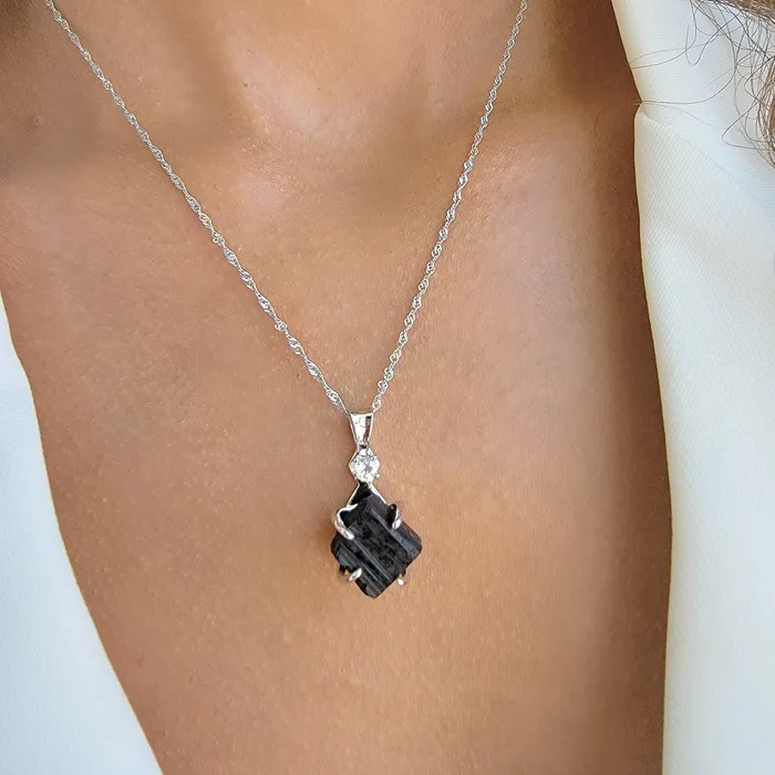 Uniquelan Jewelry Necklaces Raw Black Tourmaline Necklace Set