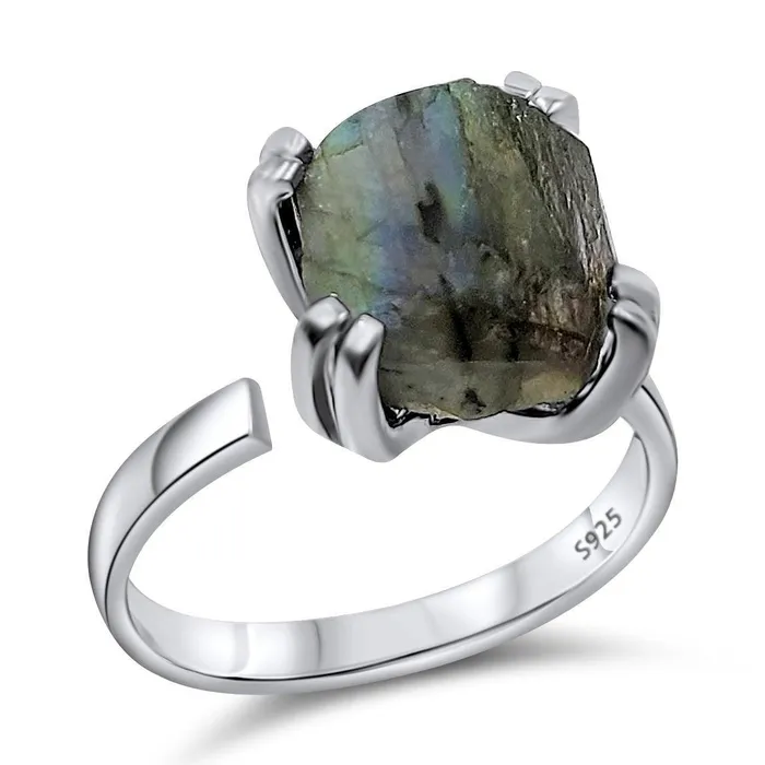 Uniquelan Jewelry Raw Labradorite Adjustable Ring Rings Uniquelan Jewelry Raw Labradorite Adjustable Ring Rings
