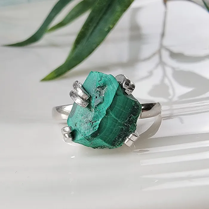 Uniquelan Jewelry Rings Raw Malachite Adjustable Ring Uniquelan Jewelry Rings Raw Malachite Adjustable Ring
