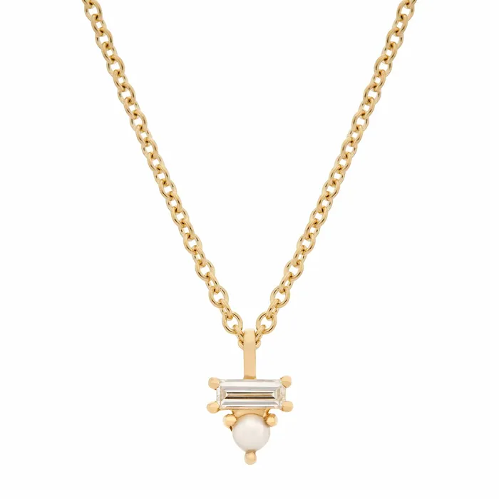 Valerie Madison Fine Jewelry Necklaces Pearl Diamond Baguette Necklace